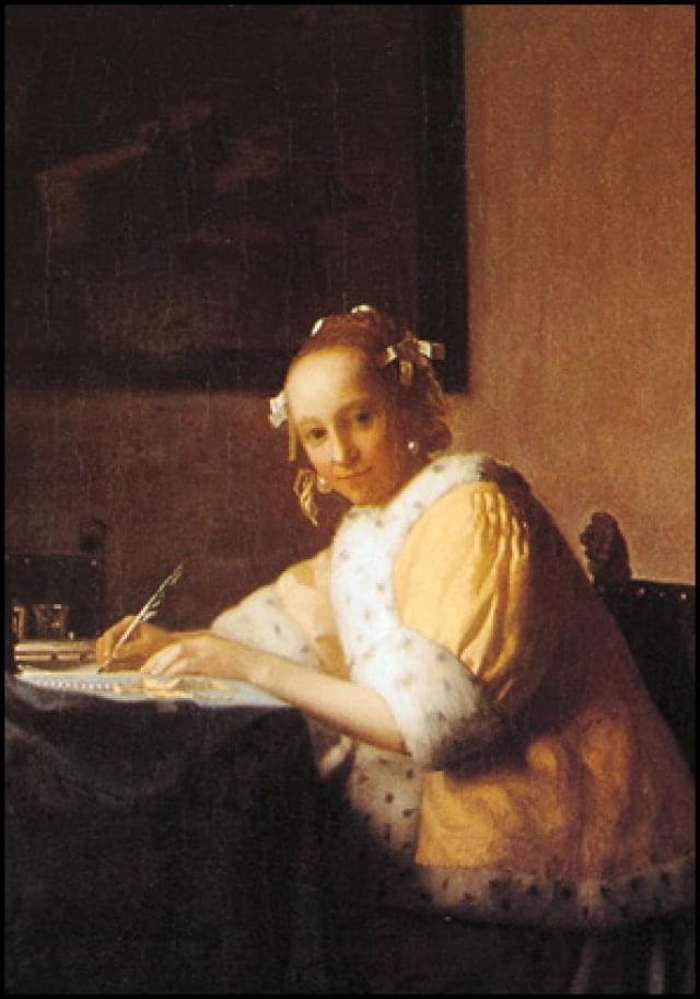 Lady in yellow writing a letter, Vermeer
