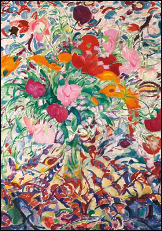 Flowers placed in front of a floral cloth, Collection Nardinc, Singer, Laren
