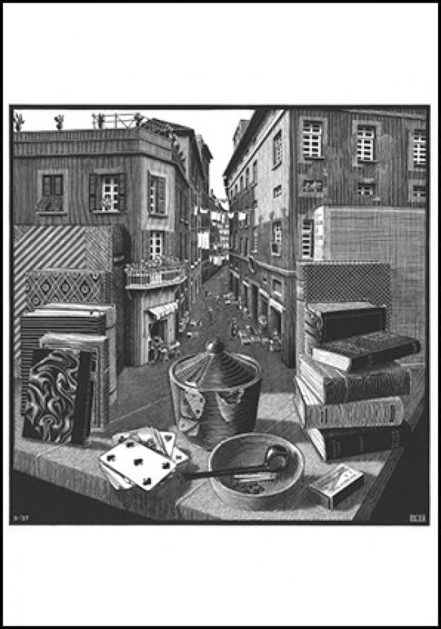 Still Life and street, M.C. Escher