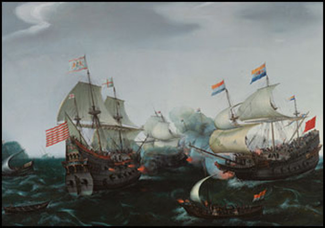 Schermutseling tussen Amsterdamse en Engelse oorlogsschepen, Hendrik Cornelisz Vroom, Scheepvaartmus